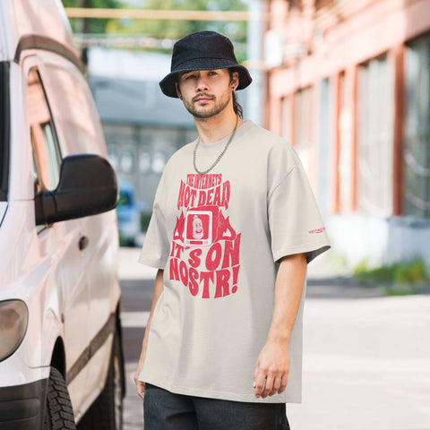 The Internets Not Dead... It´s On NOSTR! Oversized Faded T-shirt